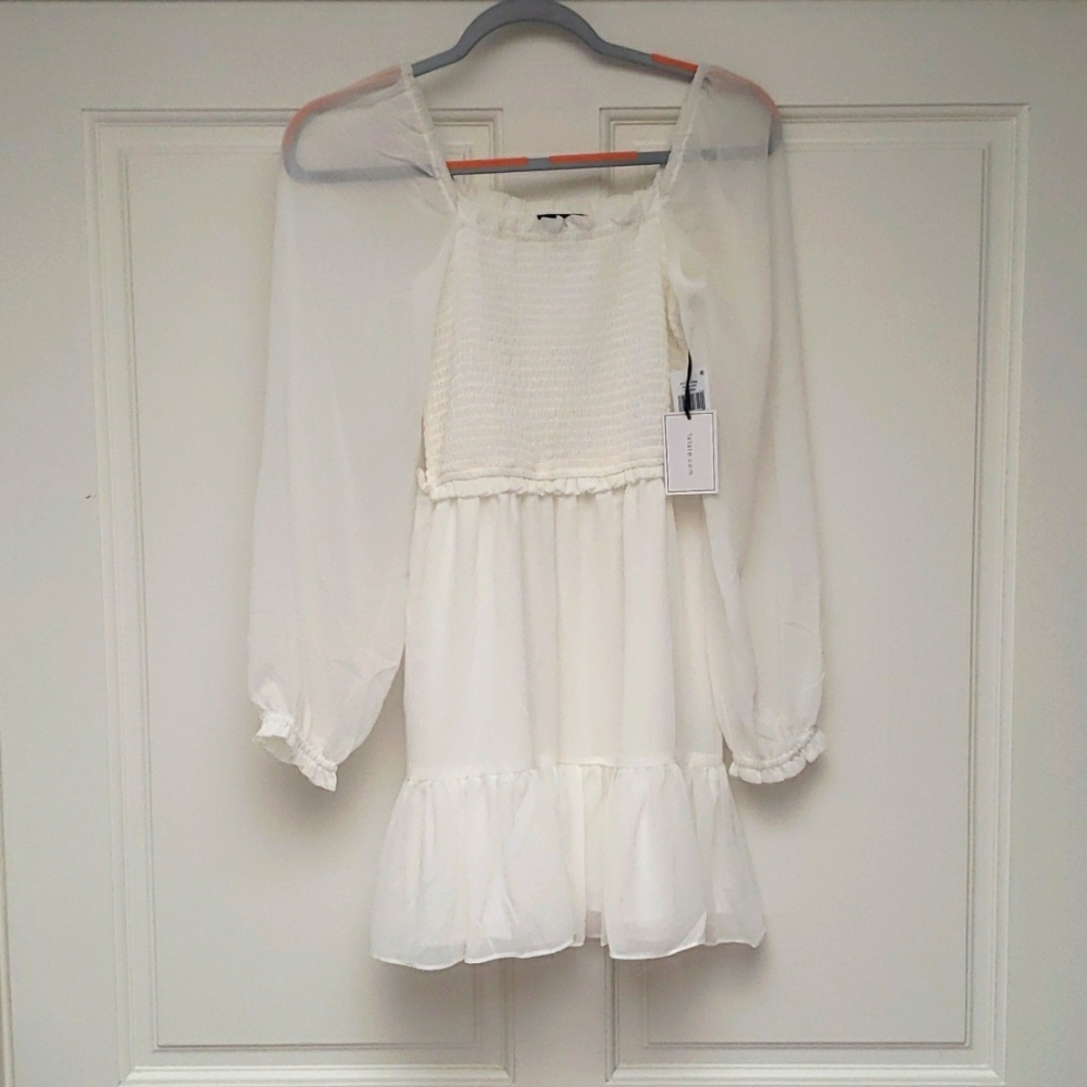 Smock Bodice Ruffle Hem Long Sleeve Minidress